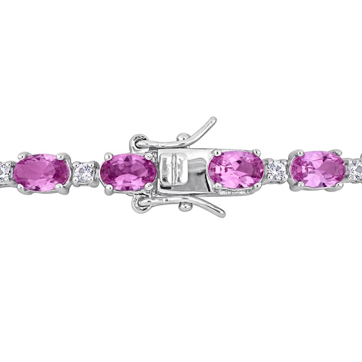 14 CT TGW Created Pink and White Sapphire Tennis Bracelet in Sterling Silver