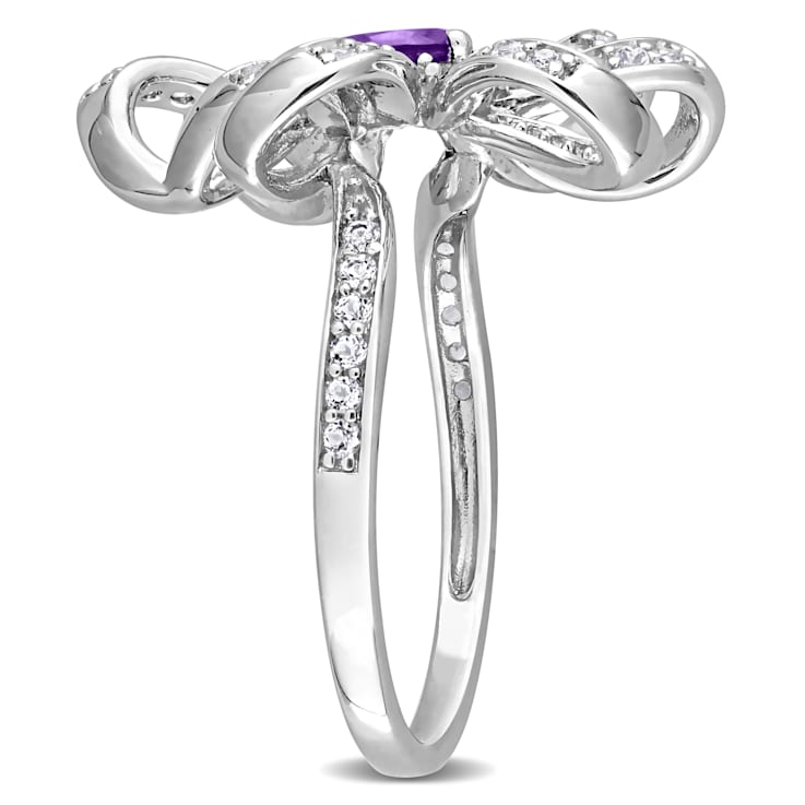 7/8 CT TGW African-Amethyst and Topaz Flower Cocktail Ring in Sterling Silver