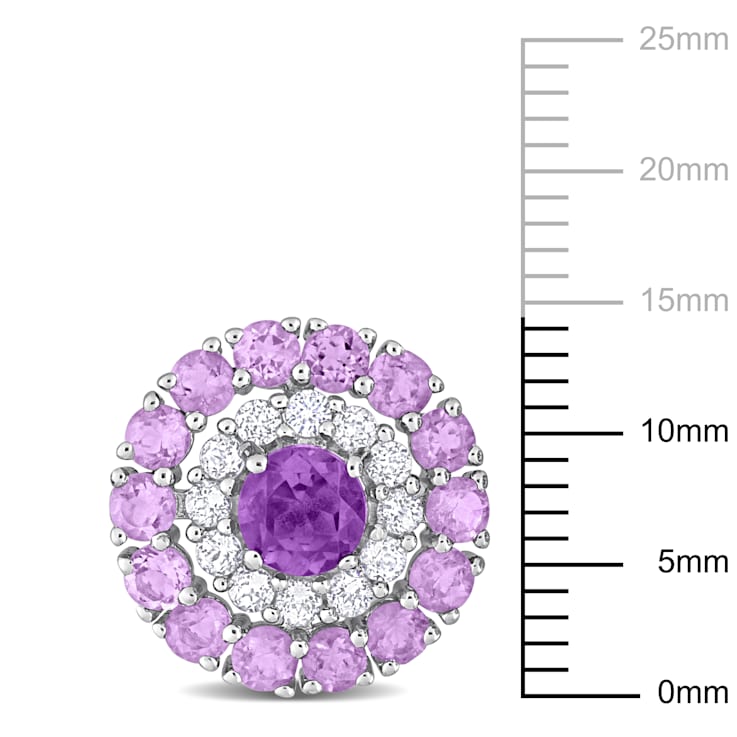 3 1/2 CT TGW Multi Gemstone Halo Stud Earrings in Sterling Silver