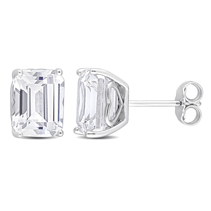 7 3/8 CT TGW Octagon Created White Sapphire Stud Earrings in Sterling Silver