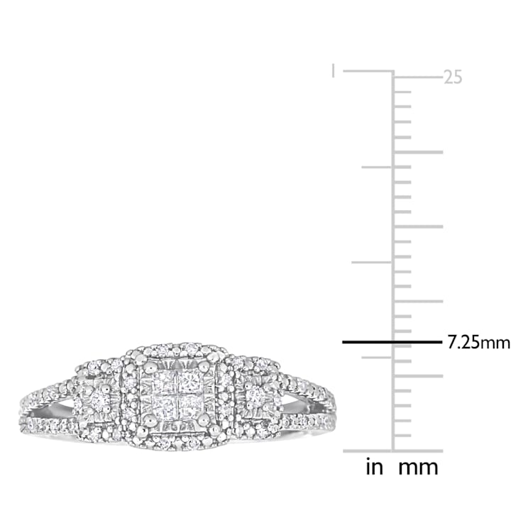 1/5 CT TW Princess and Round Diamond Split Shank Ring in Sterling Silver