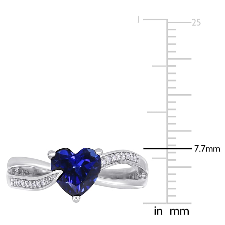 1 7/8 CT TGW Created Blue Sapphire and Diamond Accent Heart Crossover
Ring in Sterling Silver
