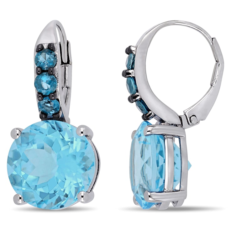 15-1/4ctw Sky Blue and London Blue Topaz Drop Earrings in Sterling Silver
