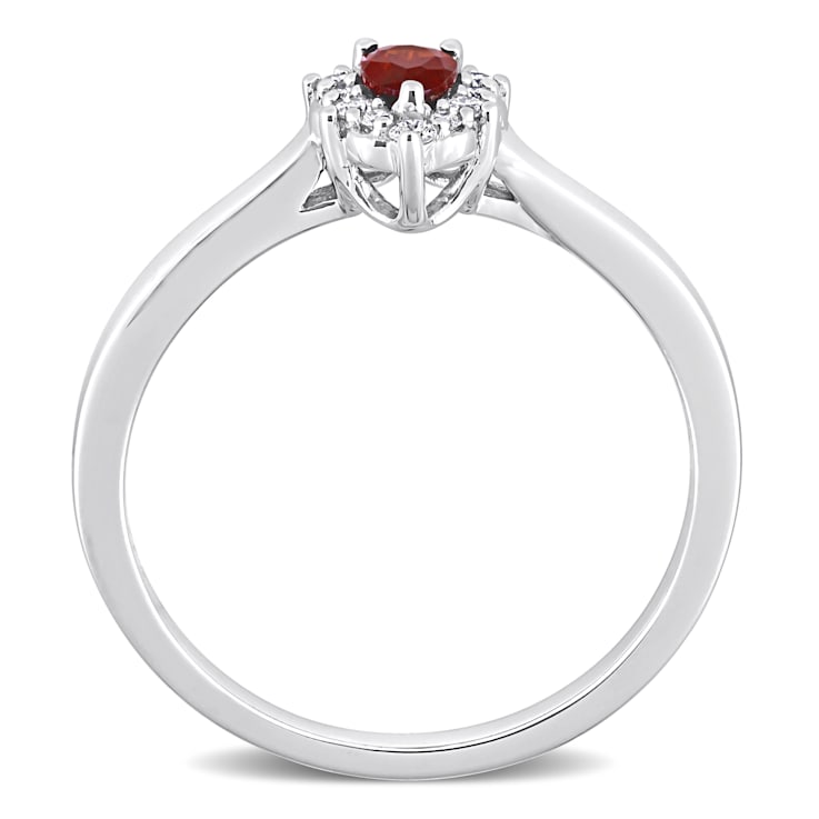 1/4 CTW Garnet and 1/10 CTW Diamond Teardrop Ring in Sterling Silver
