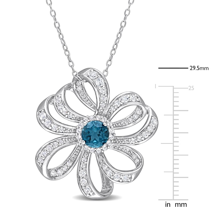 2 1/4 CT TGW London Blue and White Topaz Flower Pendant with Chain in
Sterling Silver