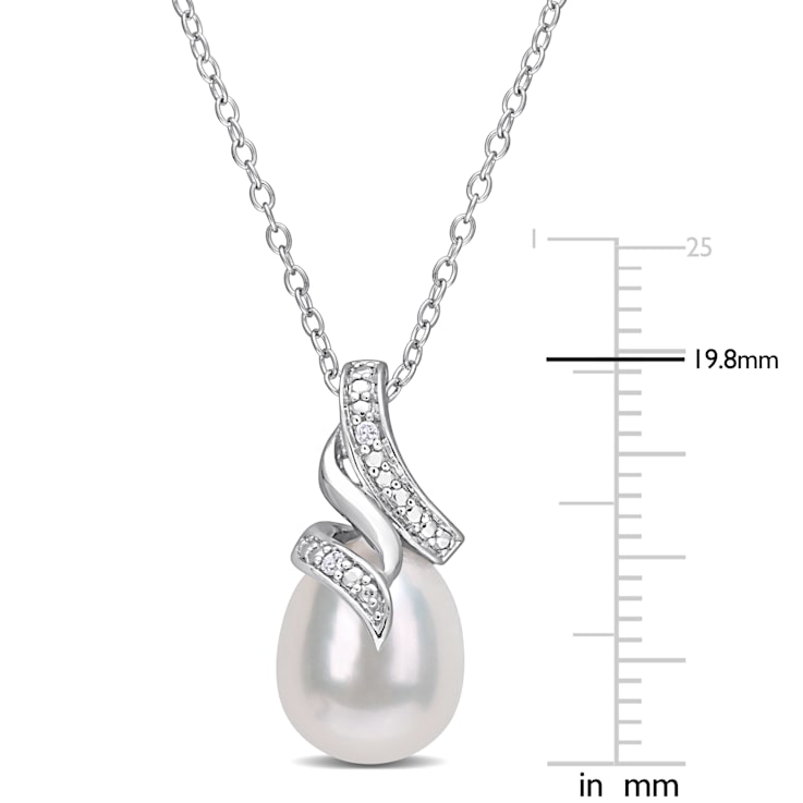 8.5-9MM Freshwater Cultured Pearl and Diamond Accent Pendant with Chain
in Sterling Silver