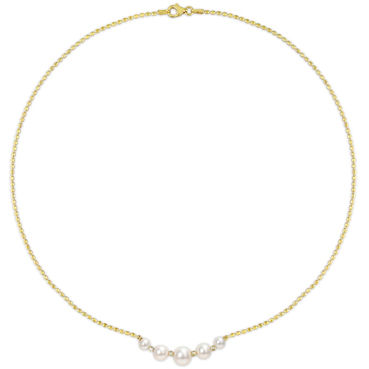 4.5-8 MM Freshwater Cultured Pearl And White Topaz Necklace in 18K
Yellow Gold Over Sterling Silver