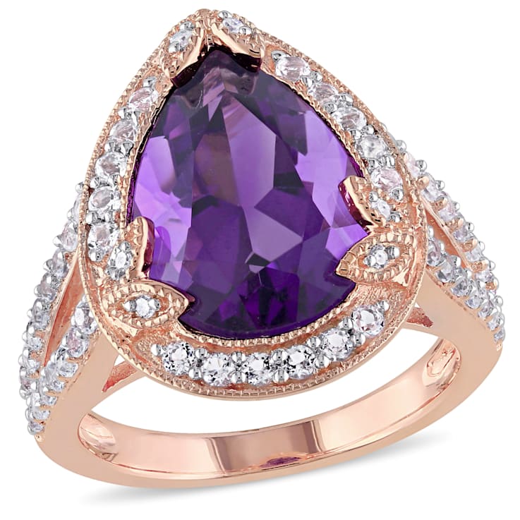 5 7/8 CT TGW Multi-Gemstones and Diamond Accent Halo Shank Ring in Rose
Gold Plated Sterling Silver