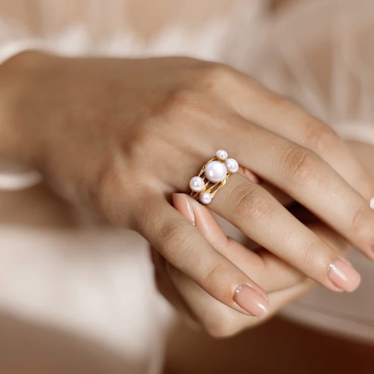 4-7.5MM Freshwater Cultured Pearl Coil Ring in Yellow Plated Sterling Silver