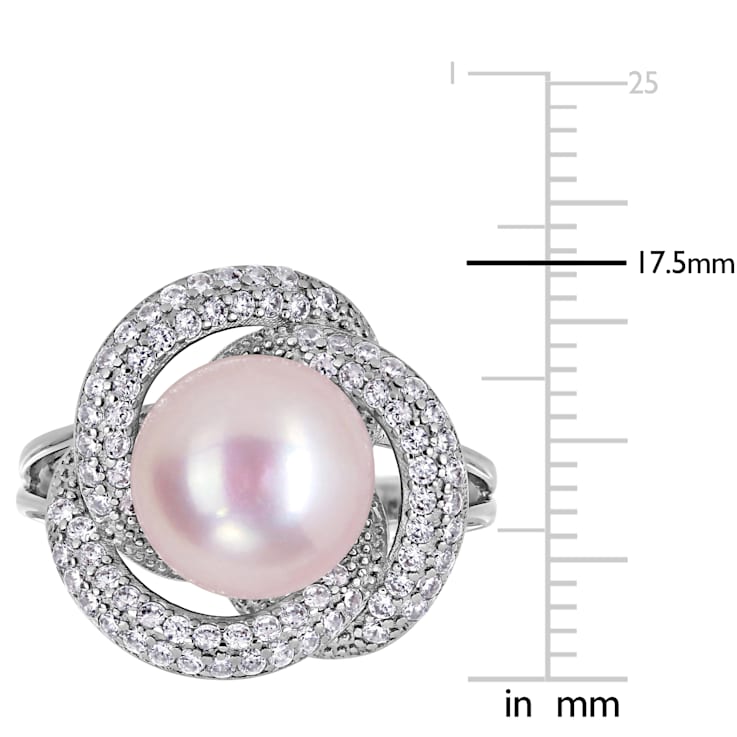 10.5 -11MM Pink Freshwater Cultured Pearl and 3/4 CT TGW Cubic Zirconia
Ring in Sterling Silver