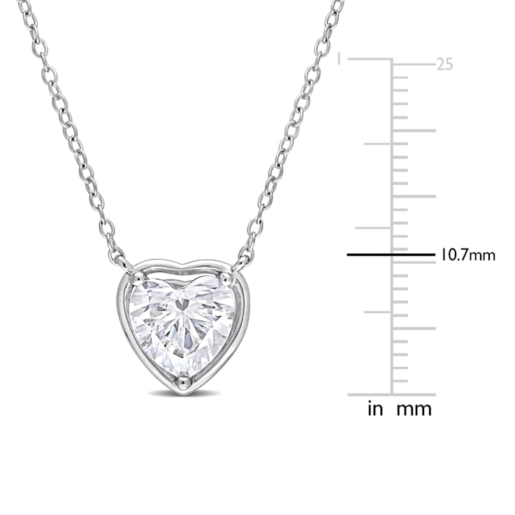 2 CT DEW Created Moissanite Halo Heart Pendant with Chain in Sterling Silver