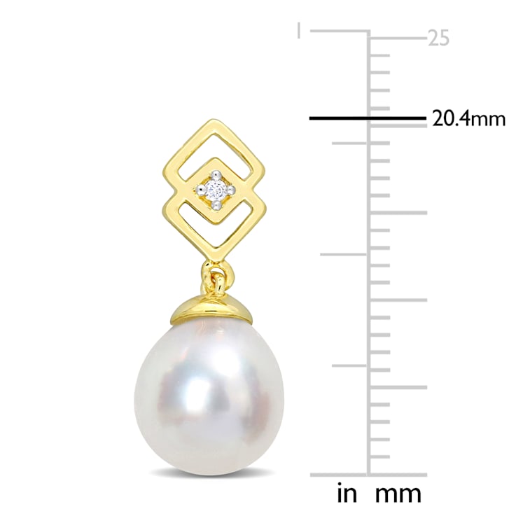 8-9MM South Sea Cultured Pearl and White Topaz Earrings in 14K Yellow
Gold Over Sterling Silver