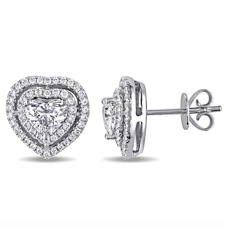 Heart Shape Diamond Stud Earrings, Platinum & White Gold