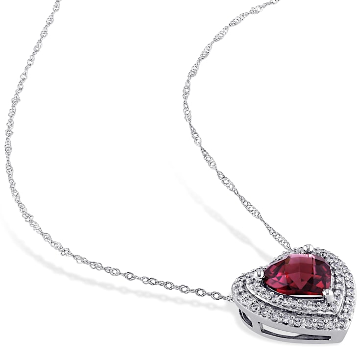 2 CT TGW Rhodolite and 1/4 CT TW Diamond Heart Pendant with Chain in 14K
White Gold
