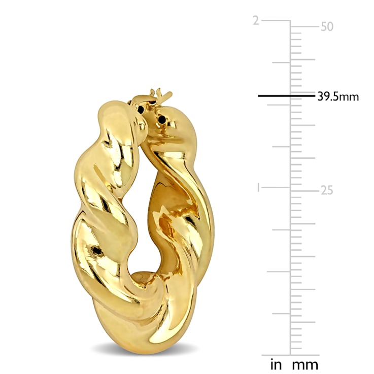 39.5MM Twisted Hoop Earrings in 18K Yellow Gold Over Sterling Silver