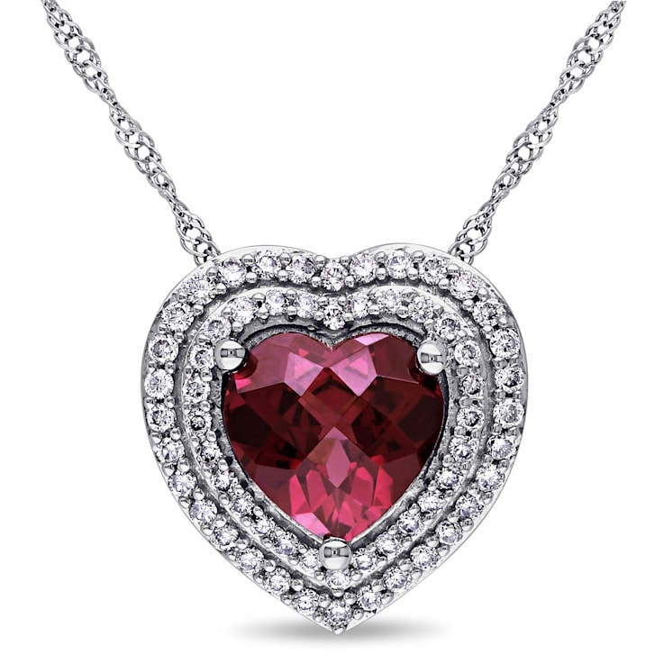 2 CT TGW Rhodolite and 1/4 CT TW Diamond Heart Pendant with Chain in 14K
White Gold