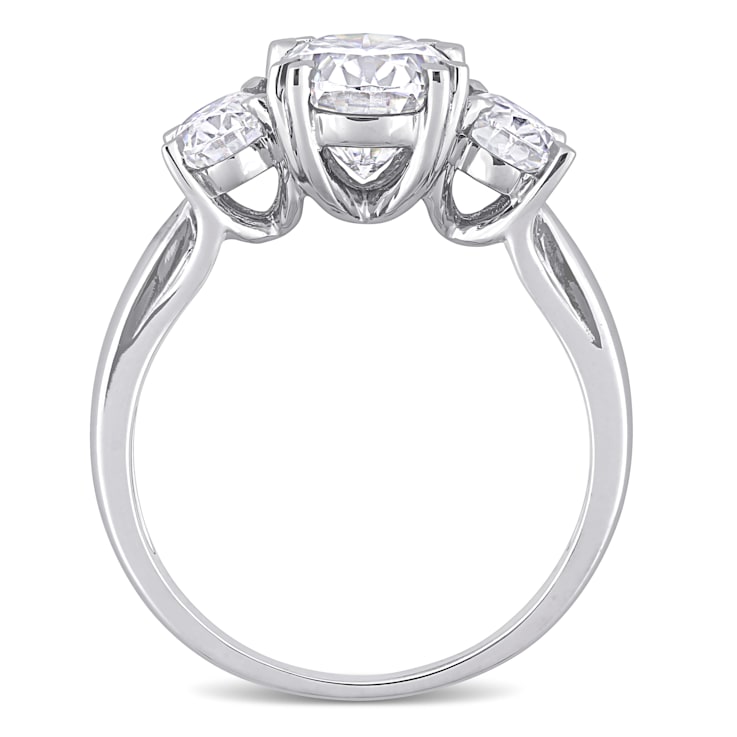 3 CT DEW Created Moissanite 3-Stone Engagement Ring in 10K White Gold