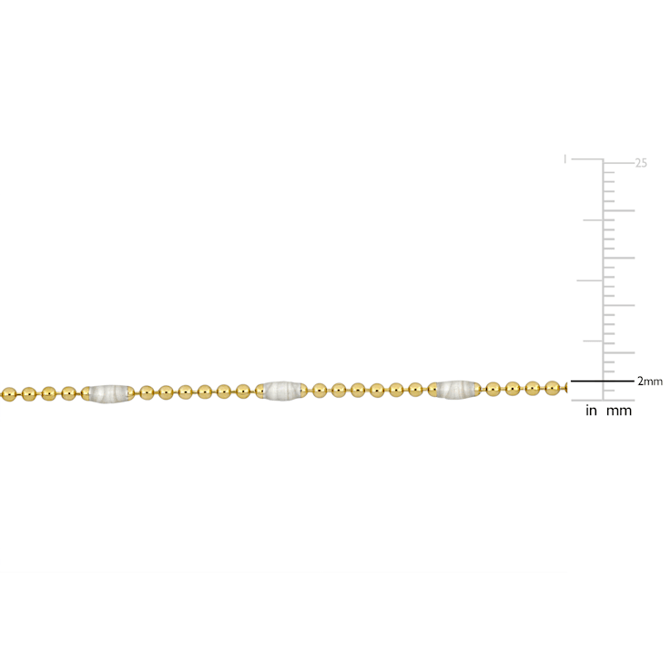 White Enamel Bead Link Necklace in 14K Yellow Gold Over Sterling Silver