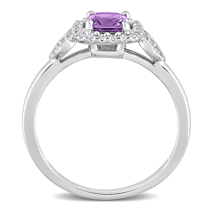 5/8 CT TGW Amethyst and 1/10 CT TW Diamond Halo Ring in Sterling Silver