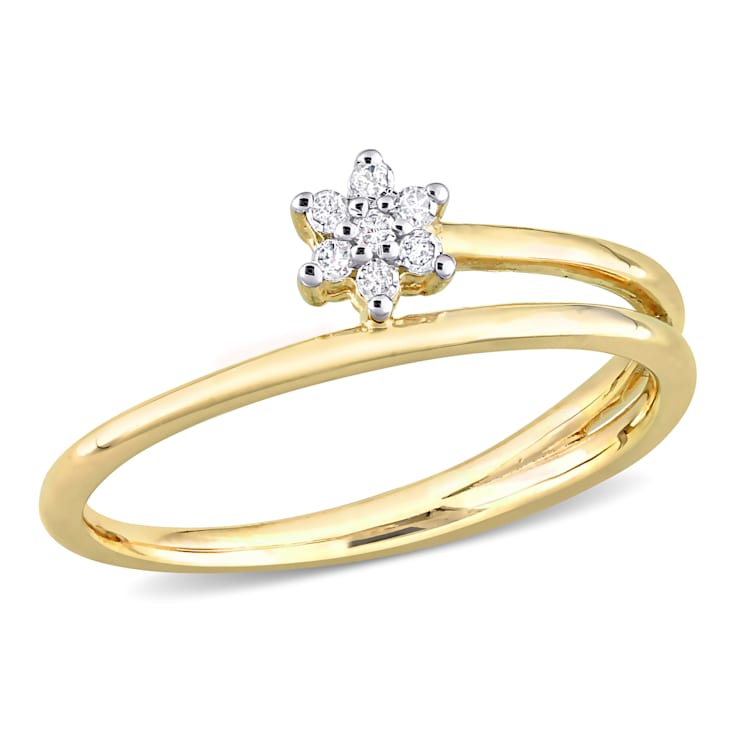 Diamond Accent Floral Promise Ring in 18K Yellow Gold Over Sterling Silver