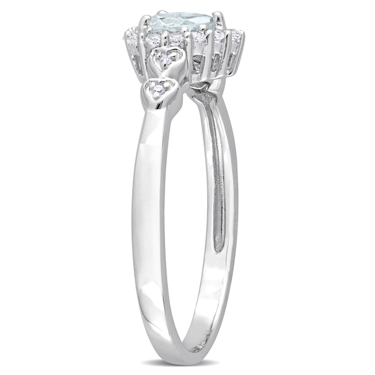 1/2 CT TGW Aquamarine and White Topaz with Diamond Accent Halo Ring in
Sterling Silver