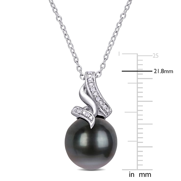9-9.5MM Black Tahitian Cultured Pearl and Diamond Twist Pendant with
Chain in Sterling Silver