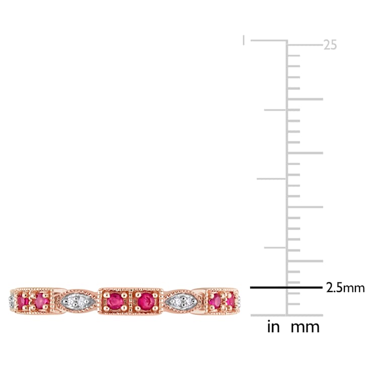 1/8 CT TGW Ruby and Diamond Accent Semi-Eternity Ring in 10K Rose Gold