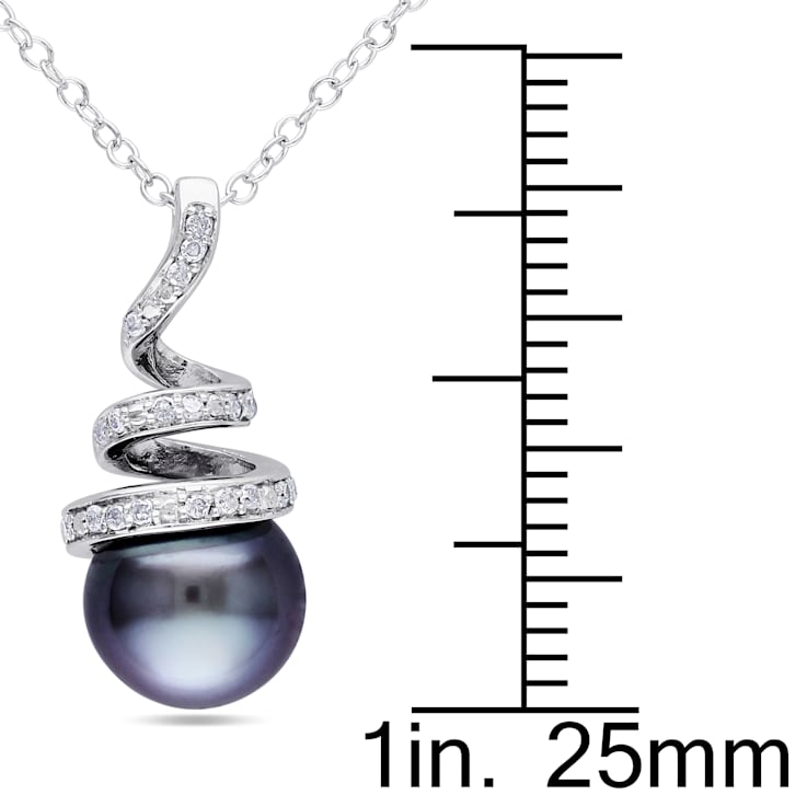 8-8.5MM Black Tahitian Cultured Pearl and 1/10 CT TW Diamond Pendant
with Chain In Sterling Silver