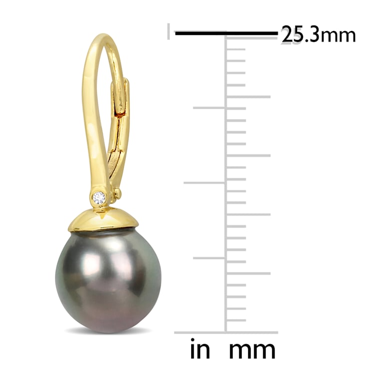 8-8.5 MM Black Tahitian Cultured Pearl and Diamond Accent Earrings in
Sterling Silver