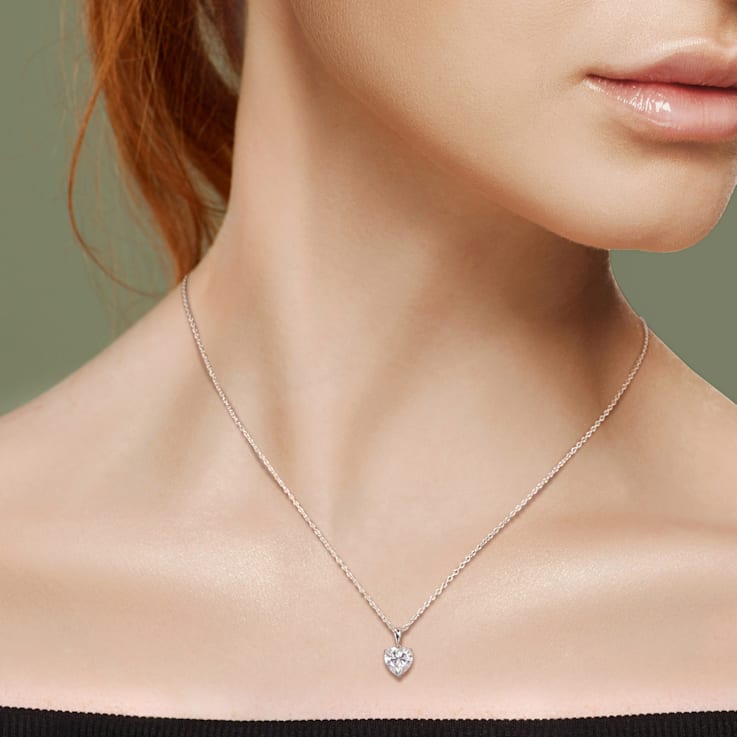 2 CT DEW Created Moissanite Solitaire Pendant with Heart Detail and
Chain in Sterling Silver