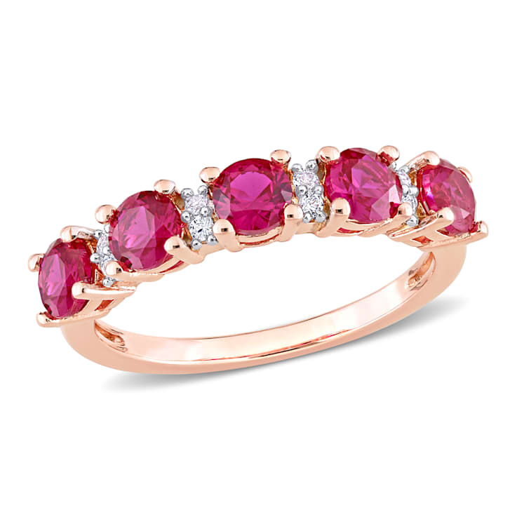 1 5/8 CT TGW Created Ruby & Created White Sapphire Semi Eternity
Ring in Rose Plated Sterling Silver