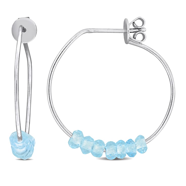 5/8ctw Sky Blue Topaz Bead Cluster Hoop Earrings in Sterling Silver