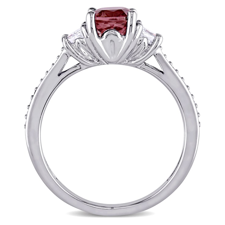 1 3/5 CT TGW Tourmaline and 3/4 CT TW Diamond 3-Stone Ring in 14K White Gold