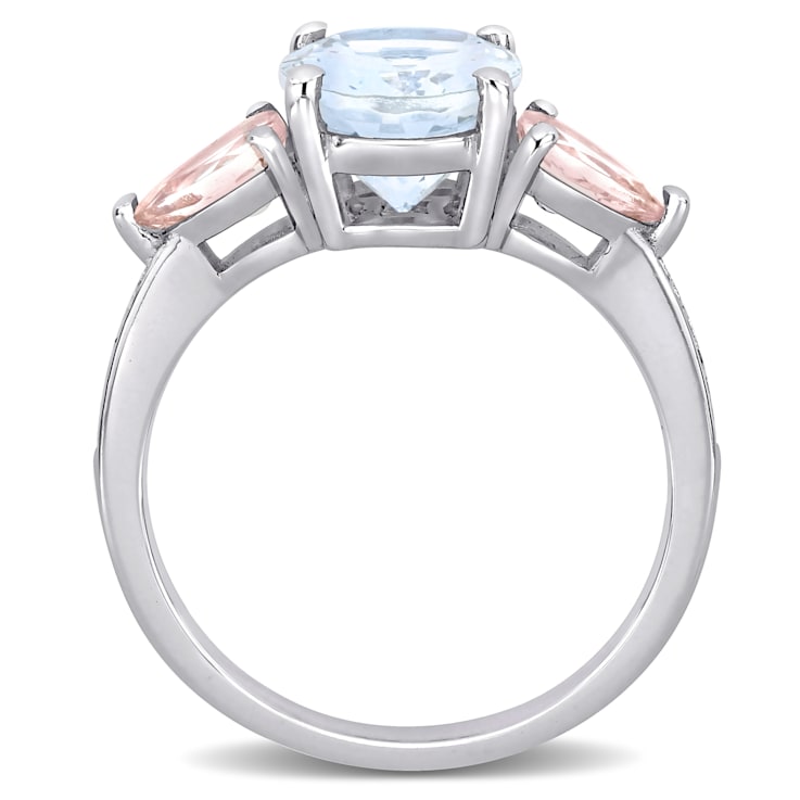 3 CT TGW Ice Aquamarine and Morganite with Diamond Accent 3-Stone
Cocktail Ring in Sterling Silver