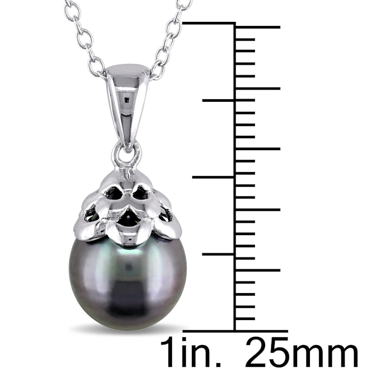 9-9.5MM Black Tahitian Cultured Pearl Pendant with Chain in Sterling Silver