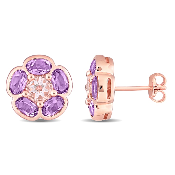 3 1/6 CT TGW Amethyst and White Topaz Stud Earrings in 18K Rose Gold
Over Sterling Silver