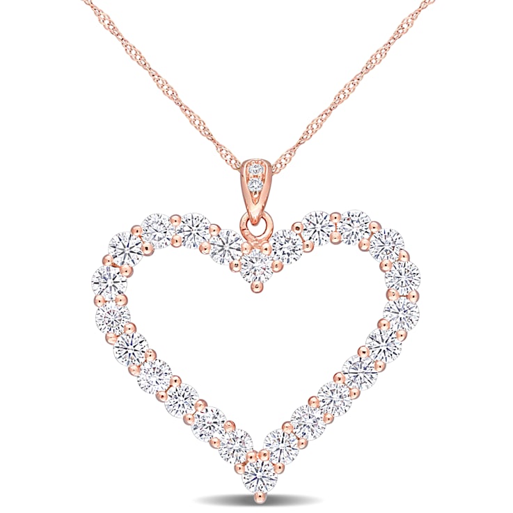 2 2/5 CT DEW Created Moissanite Heart Pendant with Chain in Rose Plated
Sterling Silver