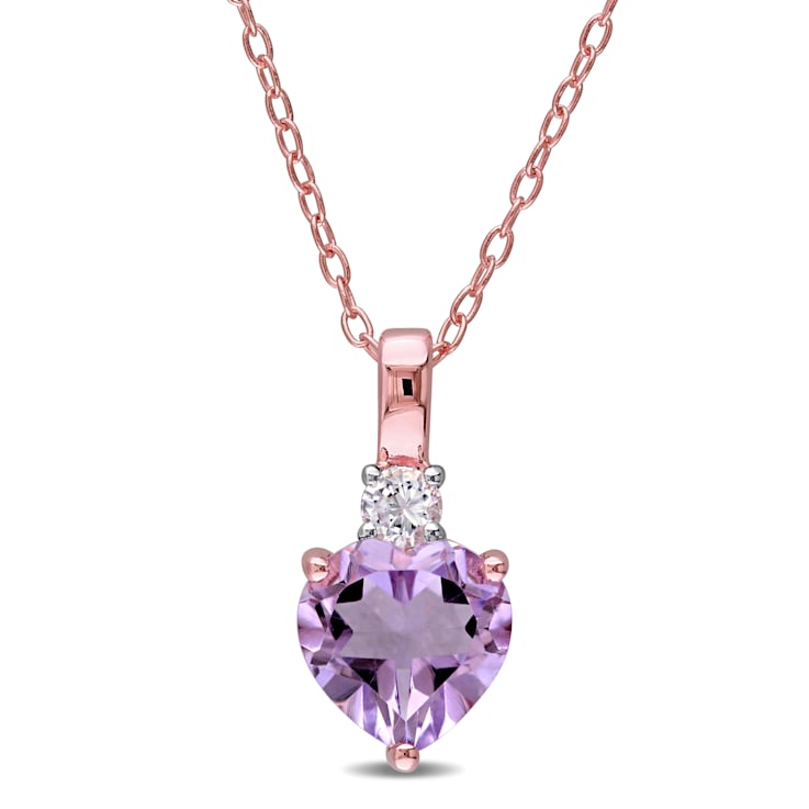 1 4/5 CT TGW Rose de France and Created White Sapphire Pendant in Rose
Plated Sterling Silver