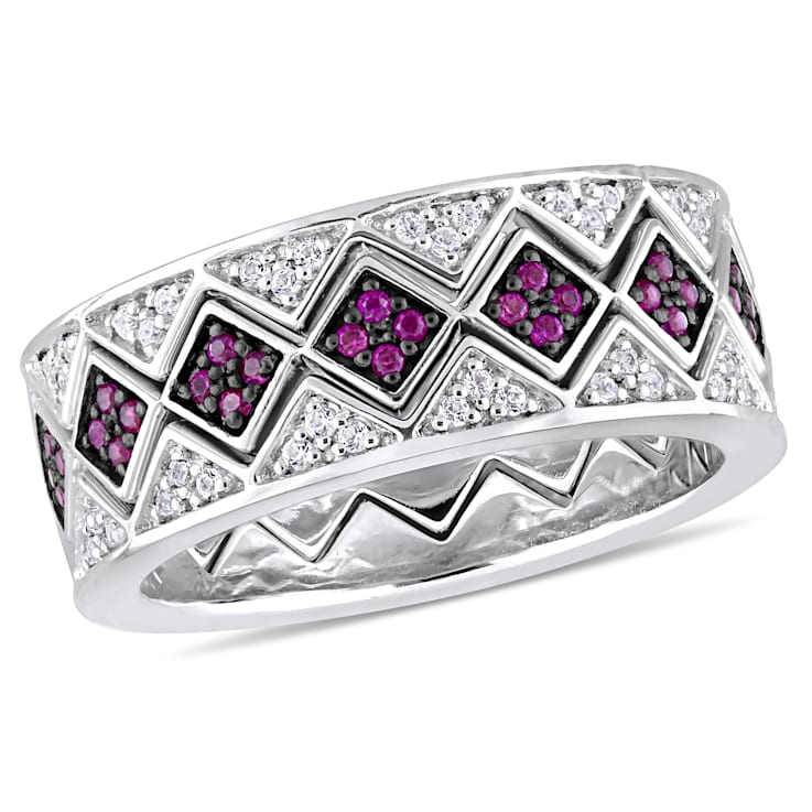 1 3/8 CT TGW Created Ruby and Created White Sapphire Ring Set in
Sterling Silver with BlacK Rhodium