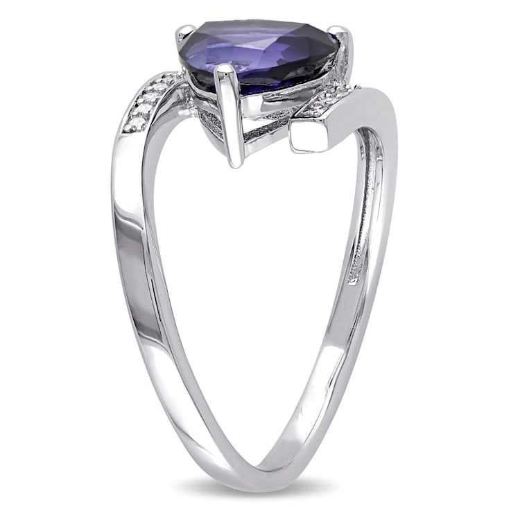2 3/8 CT TGW Created Blue Sapphire and Diamond Accent Ring in Sterling Silver