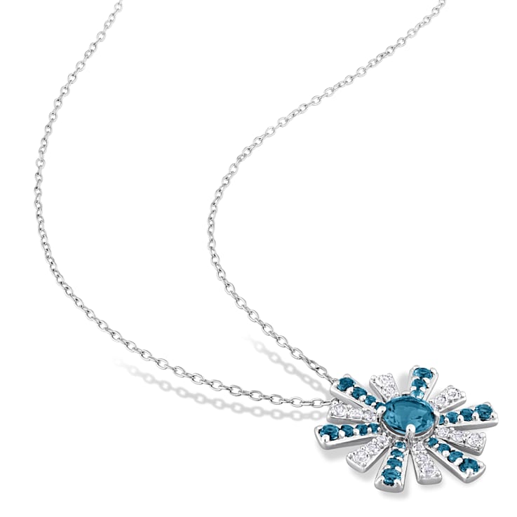 2 3/8 CT TGW London Blue Topaz and White Topaz Starburst Pendant with
Chain in Sterling Silver