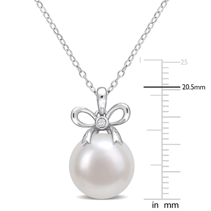 12-12.5MM Freshwater Cultured Pearl & Created White Sapphire Accent
Pendant in Sterling Silver