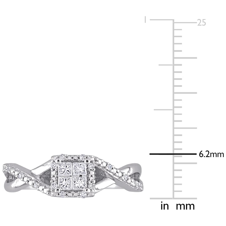 1/4 CT TW Princess Cut and Round Diamond Halo Crisscross Engagement Ring
in Sterling Silver