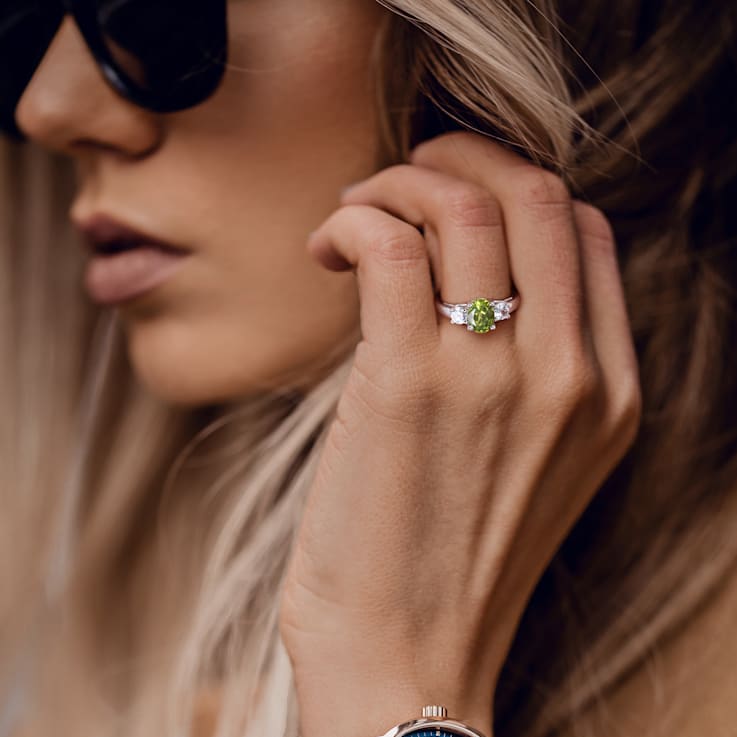 1 7/8 CTW Peridot and Created White Sapphire 3-Stone Ring in Sterling Silver