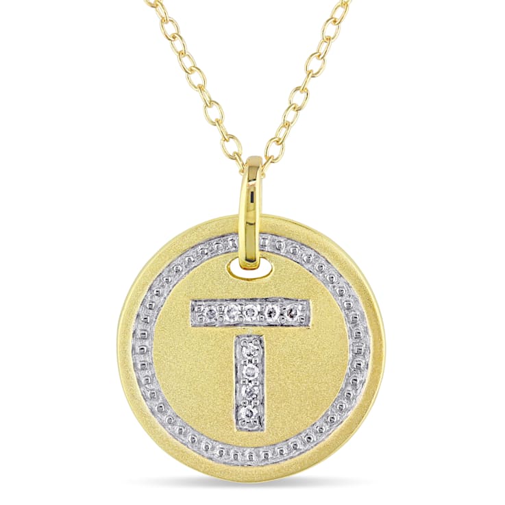 Diamond "T" Initial Pendant with Chain in 18K Yellow Gold Over
Sterling Silver