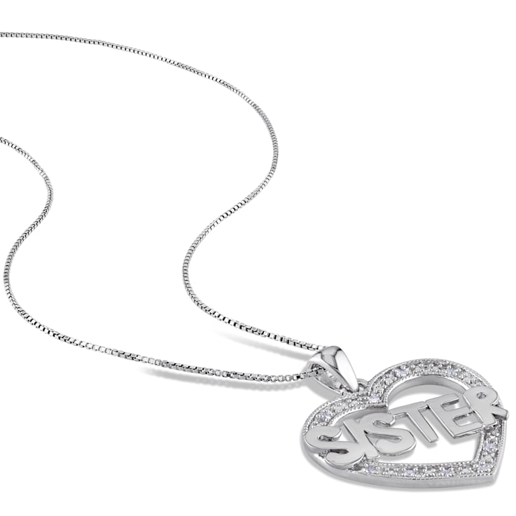 Diamond Heart "Sister" Pendant with Chain in Sterling Silver