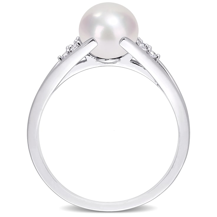 7-7.5MM Freshwater Cultured Pearl and Diamond Accent Split-Shank Ring in
Sterling Silver