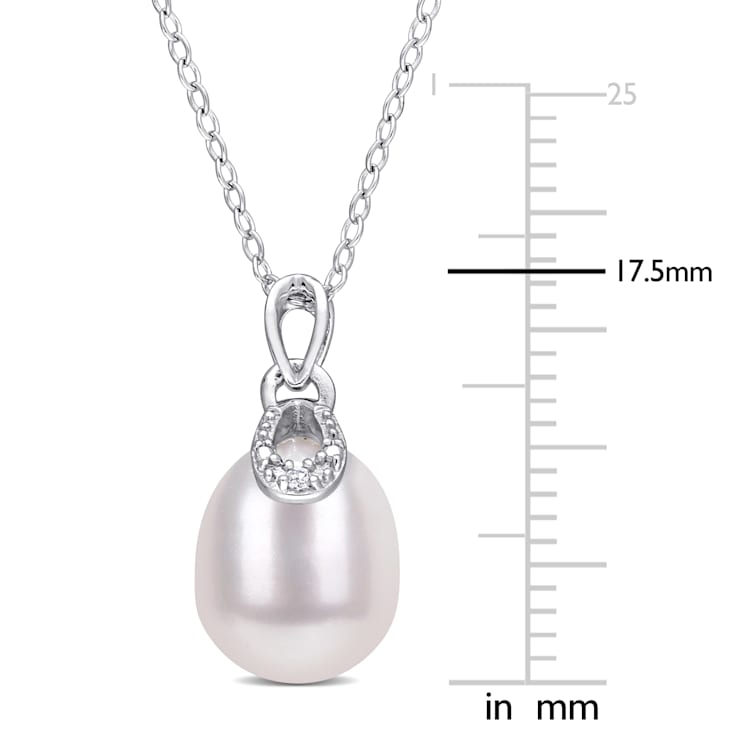 8.5-9MM Freshwater Cultured Pearl and Diamond Accent Pendant with Chain
in Sterling Silver
