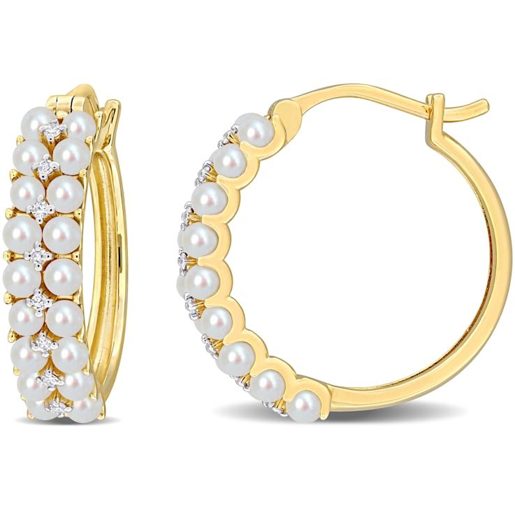 2-2.5MM Freshwater Cultured Pearl and 1/10 CT TW Diamond Hoop Earrings
in 14K Yellow Gold
