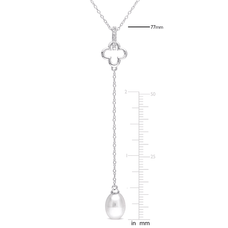 8-8.5 MM Freshwater Cultured Pearl and White Topaz Drop Pendant with
Chain in Sterling Silver